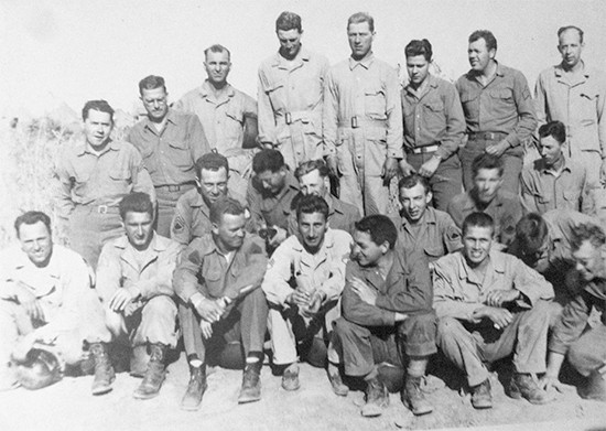 Group photograph showing Enlisted personnel of the 11th Evacuation Hospital. The photograph was likely taken during the unit's time in North Africa.Photo courtesy of David Lawrence.