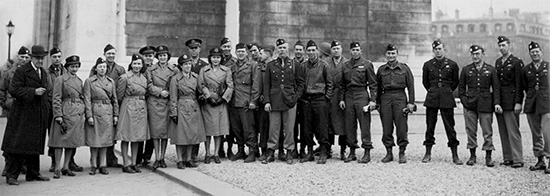 Members of the command, 107th Evacuation Hospital, on leave in Paris, France. Picture taken 19 February 1945. Photo courtesy of Tom Garber.