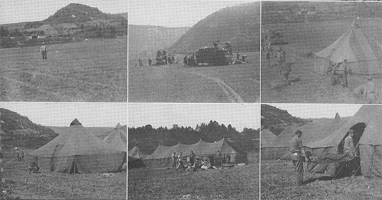 Collage of photographs showing the general duties of staff at the 11th Field Hospital. 