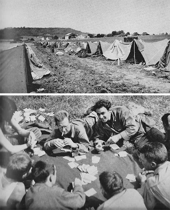 Photographs illustrating the Enlisted Men’s bivouac at Fougères, France. Photo taken in the period 7 > 15 August 1944.