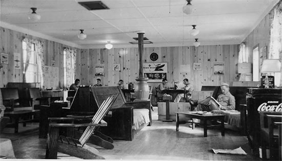 Vintage photo illustrating the dayroom at Camp White, Medford, Oregon, where the 11th Field Hospital was originally activated on 1 August 1942.
