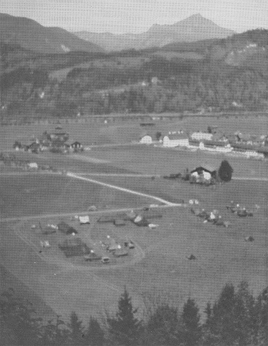 Partial aerial view showing the facility maintained by Unit III, 11th Field Hospital in Kufstein, Austria. 