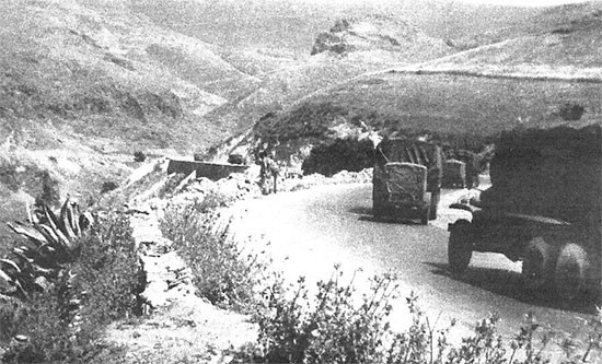 June 1943, trucks and trailers of the 56th Evacuation Hospital, enroute from Casablanca, French Morocco, to Bizerte, Tunisia.