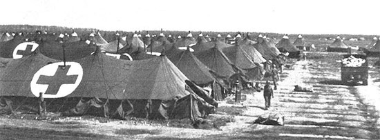 Picture illustrating the Enlisted Men’s area of the 56th Evacuation Hospital while established on the Anzio Beachhead, Italy.