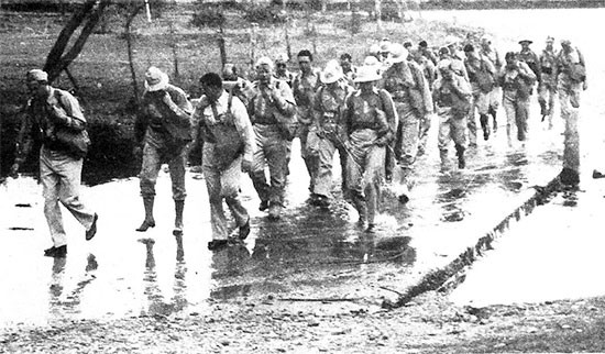 April 1942, picture illustrating Officers on a training march, Fort Sam Houston, San Antonio, Texas.