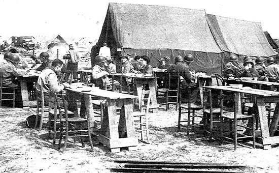 Partial view of the 56th Evacuatio Hospital mess area for Officers and Nurses on the Anzio Beachhead, Italy. 