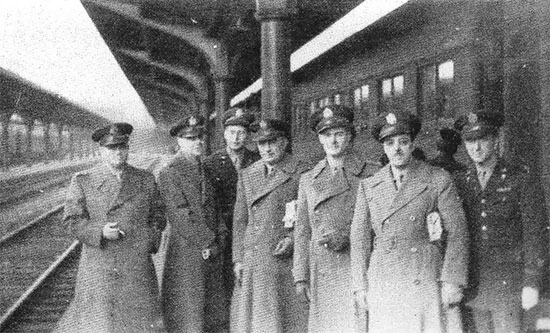 Picture illustrating some Officers of the advance party en route to Camp Livingston in view of the forthcoming activation of the 58th General Hospital. The picture was taken at the Union Station, St. Louis, Missouri, January 13, 1943.