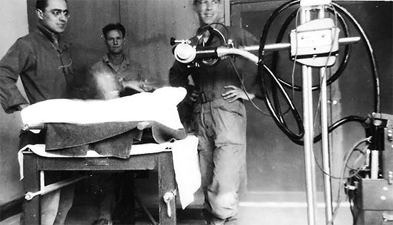 Partial view of the X-Ray Room, either at Commercy or Lérouville, France. The X-Ray Division was headed by Major James B. Hall.