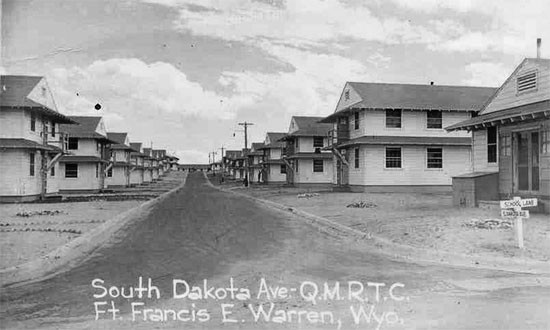 Partial view of barracks at Fort Francis E. Warren, Cheyenne, Wyoming, (Army Service Forces Training Center), where the 607th QM GR Co would remain from September 19 until December 31, 1943.